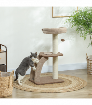 PawHut 88cm Cat Tee for Indoor Cats, Cat Tower with Scratching Post, Brown