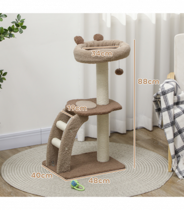 PawHut 88cm Cat Tee for Indoor Cats, Cat Tower with Scratching Post, Brown