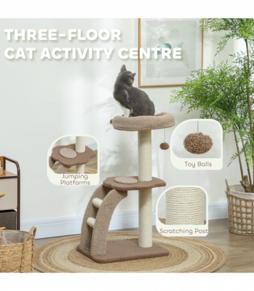 PawHut 88cm Cat Tee for Indoor Cats, Cat Tower with Scratching Post, Brown