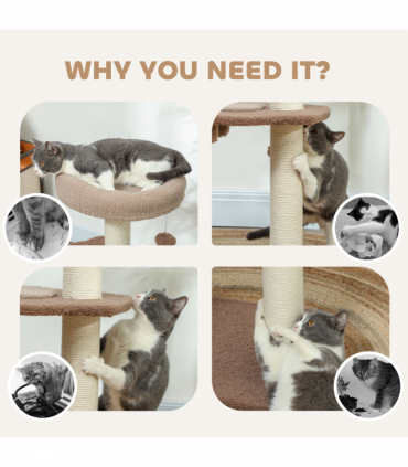 PawHut 88cm Cat Tee for Indoor Cats, Cat Tower with Scratching Post, Brown