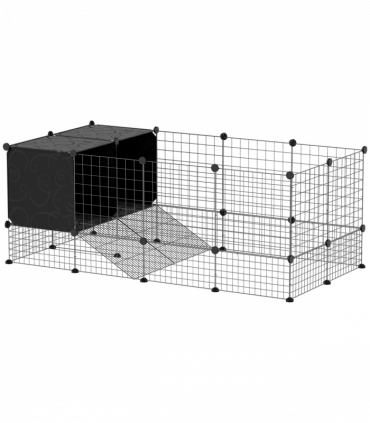 PawHut DIY Small Animal Cage w/ Elevated Huts for Guinea Pigs, Rabbits