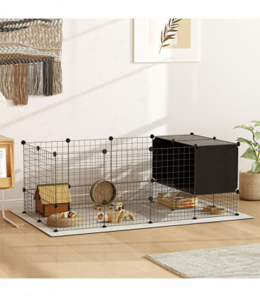 PawHut DIY Small Animal Cage w/ Elevated Huts for Guinea Pigs, Rabbits