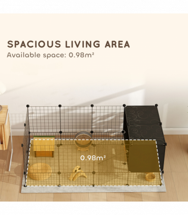 PawHut DIY Small Animal Cage w/ Elevated Huts for Guinea Pigs, Rabbits