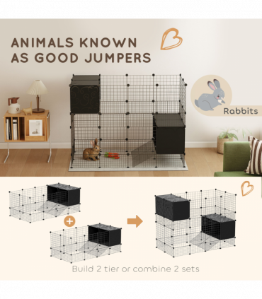 PawHut DIY Small Animal Cage w/ Elevated Huts for Guinea Pigs, Rabbits