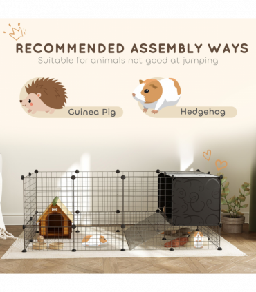 PawHut DIY Small Animal Cage w/ Elevated Huts for Guinea Pigs, Rabbits