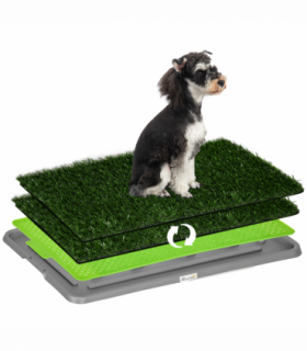 PawHut Dog Toilet with 2 Packs Artificial Grass Pads, 67 x 41cm, Green
