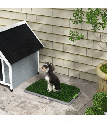 PawHut Dog Toilet with 2 Packs Artificial Grass Pads, 67 x 41cm, Green