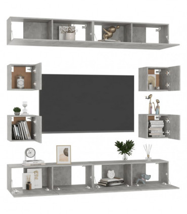 vidaXL 8 Piece TV Cabinet Set Concrete Grey Engineered Wood