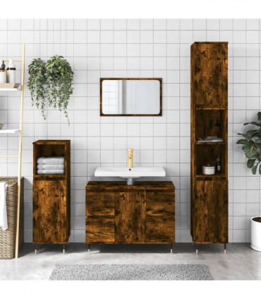 vidaXL Bathroom Cabinet Smoked Oak 80x33x60 cm Engineered Wood