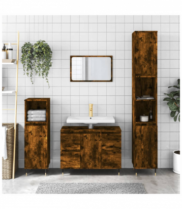 vidaXL Bathroom Cabinet Smoked Oak 80x33x60 cm Engineered Wood