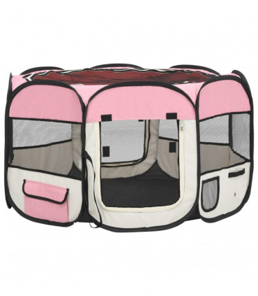 vidaXL Foldable Dog Playpen with Carrying Bag Pink 110x110x58 cm