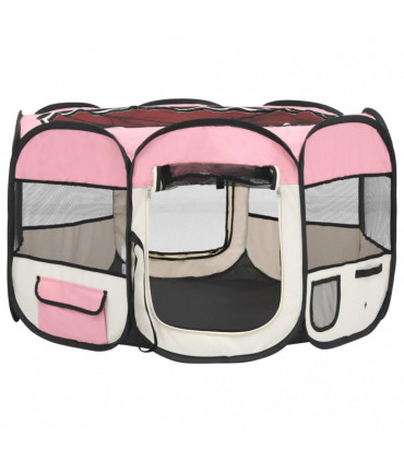 vidaXL Foldable Dog Playpen with Carrying Bag Pink 110x110x58 cm