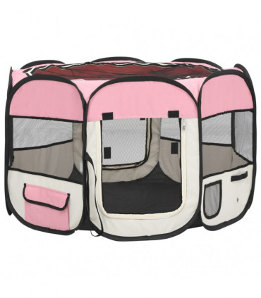 vidaXL Foldable Dog Playpen with Carrying Bag Pink 90x90x58 cm