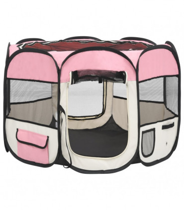 vidaXL Foldable Dog Playpen with Carrying Bag Pink 90x90x58 cm