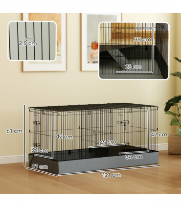 PawHut Guinea Pig Cage, 2 in 1 Rabbit Cage Pet Playpen for Hedgehogs, Black