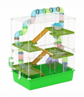 PawHut Hamster Cage w/ Water Bottle, Exercise Wheel, Tubes, Ramps - Green