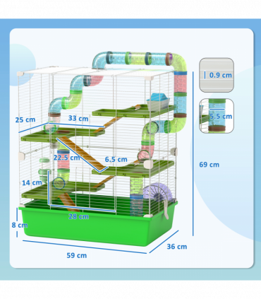 PawHut Hamster Cage w/ Water Bottle, Exercise Wheel, Tubes, Ramps - Green