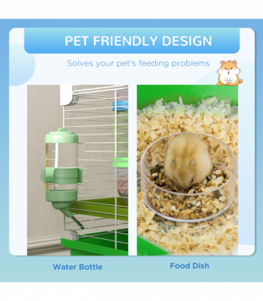 PawHut Hamster Cage w/ Water Bottle, Exercise Wheel, Tubes, Ramps - Green