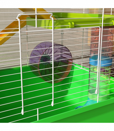 PawHut Hamster Cage w/ Water Bottle, Exercise Wheel, Tubes, Ramps - Green