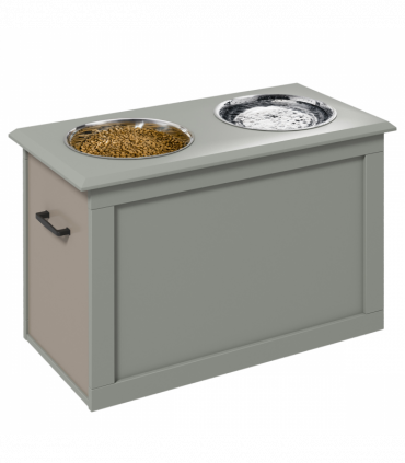 Raised Pet Dog Bowls w/ Storage, Two Bowls, Elevated Base - Grey