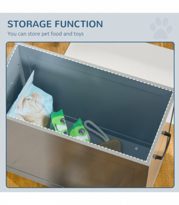 Raised Pet Dog Bowls w/ Storage, Two Bowls, Elevated Base - Grey