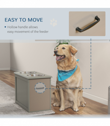 Raised Pet Dog Bowls w/ Storage, Two Bowls, Elevated Base - Grey