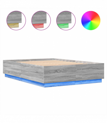 vidaXL Bed Frame with LED Lights Grey Sonoma 140x200 cm Engineered Wood