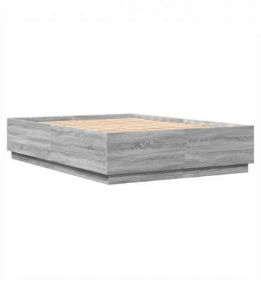 vidaXL Bed Frame with LED Lights Grey Sonoma 140x200 cm Engineered Wood