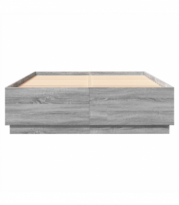vidaXL Bed Frame with LED Lights Grey Sonoma 140x200 cm Engineered Wood