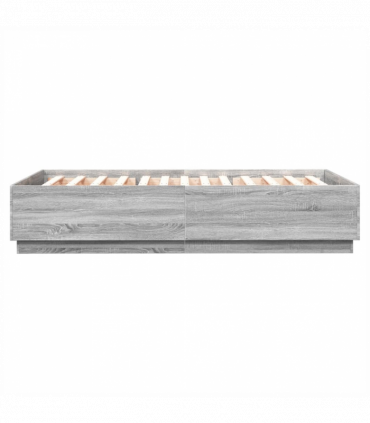 vidaXL Bed Frame with LED Lights Grey Sonoma 140x200 cm Engineered Wood