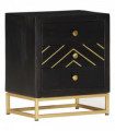 vidaXL Bedside Cabinet Black and Gold 40x30x50 cm Solid Mango Wood