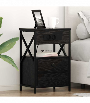 vidaXL Bedside Cabinet Black oak 40 x 31 x 60 cm Engineered wood