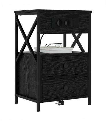 vidaXL Bedside Cabinet Black oak 40 x 31 x 60 cm Engineered wood