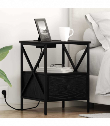 vidaXL Bedside Cabinet Black oak 41.5 x 40.5 x 55 cm Engineered wood