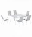 Outdoor Dining Set 6 Seater Grey Mesh Fabric 150cm x 90cm x 71cm Glass Table