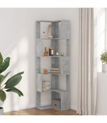 vidaXL Corner Bookcase 5-Tier Concrete Grey 50x50x179 cm Engineered Wood