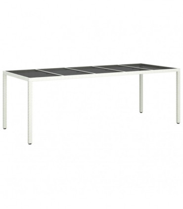 vidaXL Garden Table White 250x100x75 cm Poly Rattan and Tempered Glass