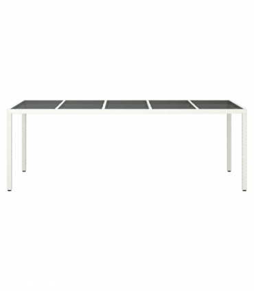 vidaXL Garden Table White 250x100x75 cm Poly Rattan and Tempered Glass