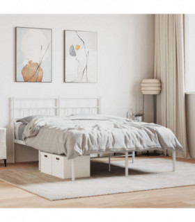 vidaXL Metal Bed Frame with Headboard White 140x200 cm