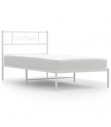 vidaXL Metal Bed Frame with Headboard White 90x200 cm