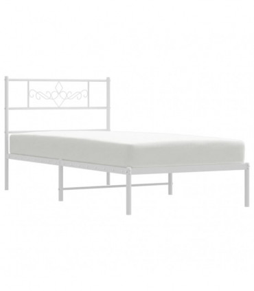 vidaXL Metal Bed Frame with Headboard White 90x200 cm