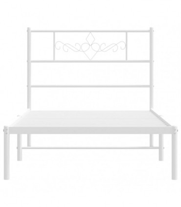vidaXL Metal Bed Frame with Headboard White 90x200 cm