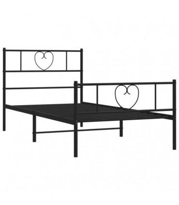 vidaXL Metal Bed Frame with Headboard and Footboard Black 100x190 cm
