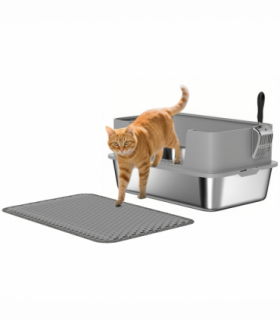 PawHut Stainless Steel Litter Box with Scoop, High Sided Cat Litter Tray