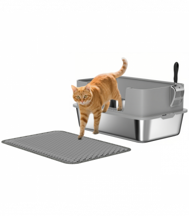 PawHut Stainless Steel Litter Box with Scoop, High Sided Cat Litter Tray