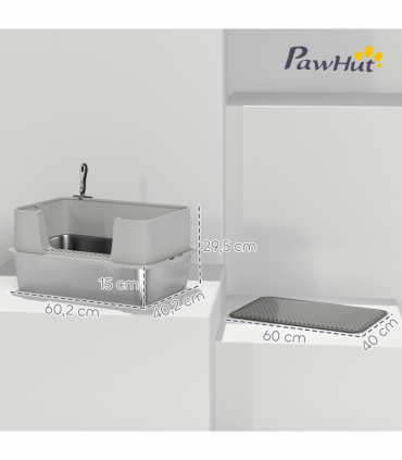 PawHut Stainless Steel Litter Box with Scoop, High Sided Cat Litter Tray