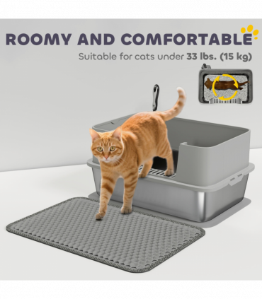 PawHut Stainless Steel Litter Box with Scoop, High Sided Cat Litter Tray