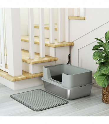 PawHut Stainless Steel Litter Box with Scoop, High Sided Cat Litter Tray