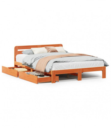 vidaXL Bed Frame without Mattress Wax Brown 150x200 cm King Size Solid Wood Pine