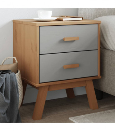 vidaXL Bedside Cabinet OLDEN Grey and Brown Solid Wood Pine